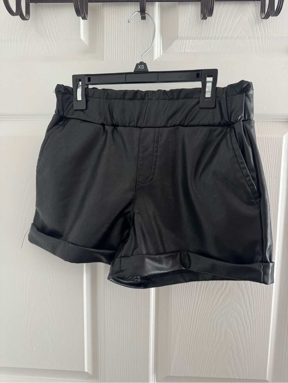 Sincerely Jules Black Faux-Leather High-Waist Cuffed Shorts